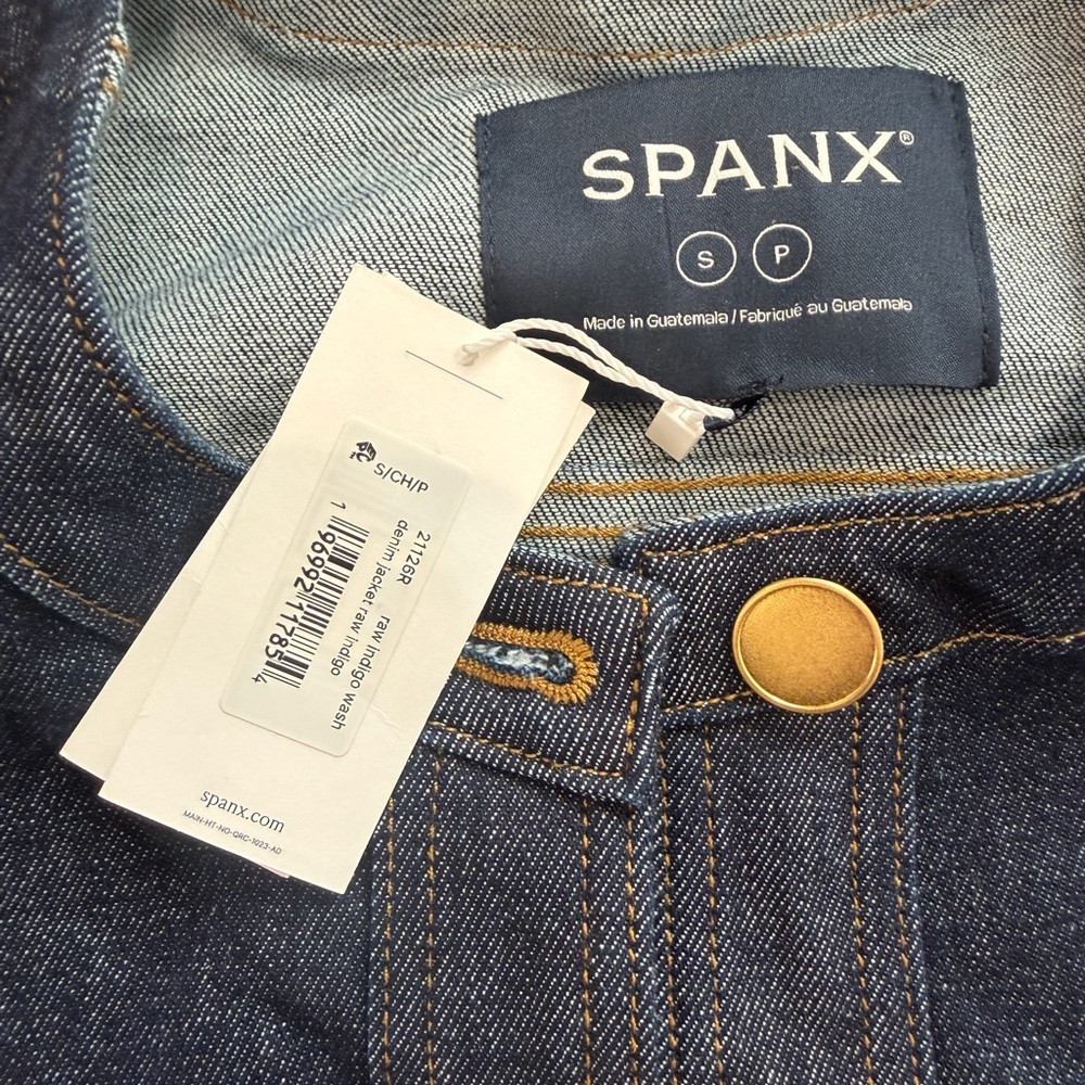 🆕SPANX Dark Blue Jean Jacket with Gold Buttons - Picture 3 of 10